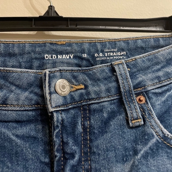 Old Navy OG Straight High Rise Jeans What a Dahlia Ripped Size 12 - Picture 6 of 7